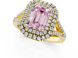 Yellow gold Double Halo Fancy Pink Emerald Cut Diamond Split Shank Engagement Ring with Four-Prong Setting_4