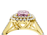 Yellow gold Double Halo Fancy Pink Emerald Cut Diamond Split Shank Engagement Ring with Four-Prong Setting_7