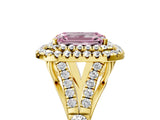 Yellow gold Double Halo Fancy Pink Emerald Cut Diamond Split Shank Engagement Ring with Four-Prong Setting_8
