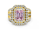 Yellow gold Double Halo Fancy Pink Emerald Cut Diamond Split Shank Pave Set Ring_3