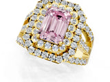 Yellow gold Double Halo Fancy Pink Emerald Cut Diamond Split Shank Pave Set Ring_4