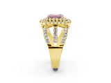 Yellow gold Double Halo Fancy Pink Emerald Cut Diamond Split Shank Pave Set Ring_5