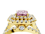 Yellow gold Double Halo Fancy Pink Emerald Cut Diamond Split Shank Pave Set Ring_7