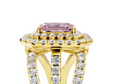 Yellow gold Double Halo Fancy Pink Emerald Cut Diamond Split Shank Pave Set Ring_8