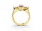 Yellow gold Double Halo Fancy Pink Emerald Cut Diamond Split Shank Prong Setting Ring_3