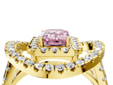 Yellow gold Double Halo Fancy Pink Emerald Cut Diamond Split Shank Prong Setting Ring_4