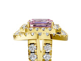 Yellow gold Double Halo Fancy Pink Emerald Cut Diamond Split Shank Prong Setting Ring_5