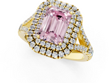 Yellow gold Double Halo Fancy Pink Emerald  Cut Diamond Split Shank Ring with Four Prong Setting_21