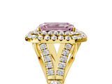Yellow gold Double Halo Fancy Pink Emerald  Cut Diamond Split Shank Ring with Four Prong Setting_25