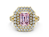 Yellow gold Double Halo Fancy Pink Emerald  Cut Pave Split Shank Prong Set Ring_15
