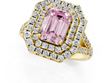 Yellow gold Double Halo Fancy Pink Emerald  Cut Pave Split Shank Prong Set Ring_16