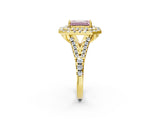 Yellow gold Double Halo Fancy Pink Emerald  Cut Pave Split Shank Prong Set Ring_17