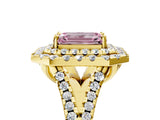 Yellow gold Double Halo Fancy Pink Emerald  Cut Pave Split Shank Prong Set Ring_20