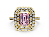 Yellow gold Double Halo Fancy Pink Emerald  Diamond Pave Band with Four-Prong Setting_49