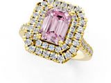 Yellow gold Double Halo Fancy Pink Emerald  Diamond Pave Band with Four-Prong Setting_50