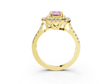 Yellow gold Double Halo Fancy Pink Emerald  Diamond Pave Band with Four-Prong Setting_52