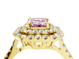 Yellow gold Double Halo Fancy Pink Emerald  Diamond Pave Band with Four-Prong Setting_53