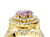 Yellow gold Double Halo Fancy Pink Heart Cut Diamond Split Shank Pave Set Ring_7