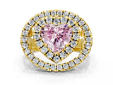 Yellow gold Double Halo Fancy Pink Heart Cut Diamond Split Shank Prong Setting Ring