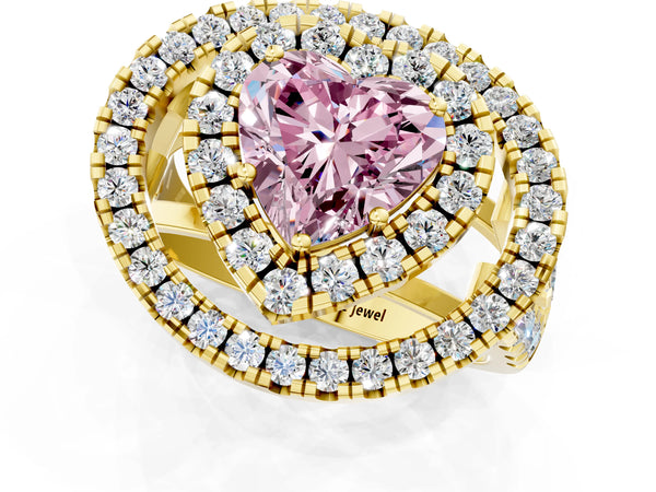 Yellow Gold Heart-Shaped Halo Engagement Ring Setting for Fancy Pink Center - Design RJ-762