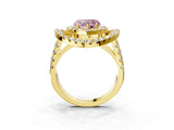 Yellow gold Double Halo Fancy Pink Heart Cut Diamond Split Shank Prong Setting Ring_3