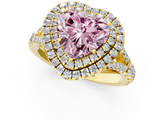 Yellow gold Double Halo Fancy Pink Heart  Cut Diamond Split Shank Ring with Four Prong Setting_20