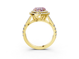 Yellow gold Double Halo Fancy Pink Heart  Cut Diamond Split Shank Ring with Four Prong Setting_22