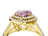 Yellow gold Double Halo Fancy Pink Heart  Cut Diamond Split Shank Ring with Four Prong Setting_23