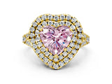 Yellow gold Double Halo Fancy Pink Heart  Cut Pave Split Shank Prong Set Ring_15