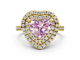 Yellow gold Double Halo Fancy Pink Heart  Diamond Pave Band with Four-Prong Setting_43