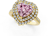 Yellow gold Double Halo Fancy Pink Heart  Diamond Pave Band with Four-Prong Setting_44