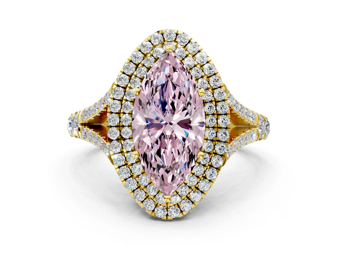 Yellow gold Double Halo Fancy Pink Marquise -Shaped Split Shank Diamond Ring with Prong Setting_15