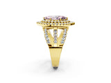 Yellow gold Double Halo Fancy Pink Marquise Cut Diamond Split Shank Pave Set Ring_5