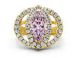 Yellow gold Double Halo Fancy Pink Marquise Cut Diamond Split Shank Prong Setting Ring