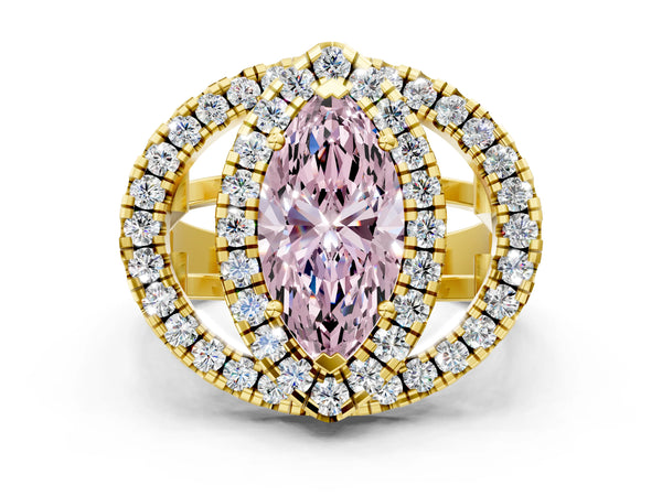 Yellow Gold Marquise Halo Engagement Ring Setting for Fancy Pink Center - Design RJ-762