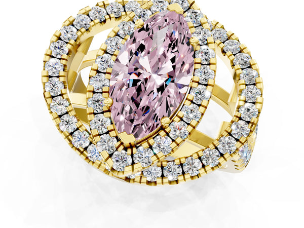 Yellow Gold Marquise Halo Engagement Ring Setting for Fancy Pink Center - Design RJ-762