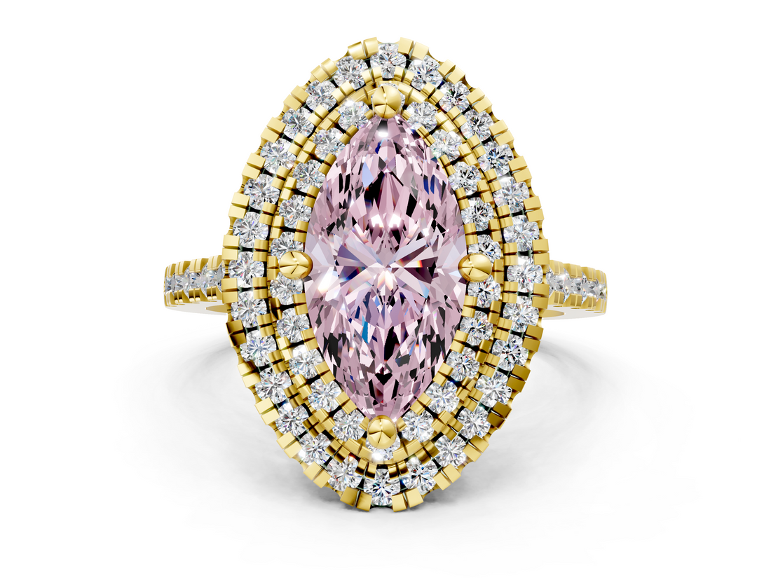 Yellow gold Double Halo Fancy Pink Marquise  Diamond Pave Band with Four-Prong Setting_43