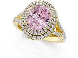 Yellow gold Double Halo Fancy Pink Oval -Shaped Split Shank Diamond Ring with Prong Setting_16