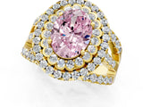 Yellow gold Double Halo Fancy Pink Oval Cut Diamond Split Shank Pave Set Ring_4