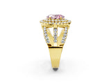 Yellow gold Double Halo Fancy Pink Oval Cut Diamond Split Shank Pave Set Ring_5