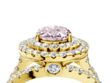 Yellow gold Double Halo Fancy Pink Oval Cut Diamond Split Shank Pave Set Ring_7