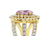 Yellow gold Double Halo Fancy Pink Oval Cut Diamond Split Shank Pave Set Ring_8