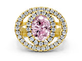 Yellow gold Double Halo Fancy Pink Oval Cut Diamond Split Shank Prong Setting Ring