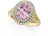 Yellow gold Double Halo Fancy Pink Oval  Cut Diamond Split Shank Ring with Four Prong Setting_21