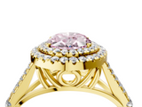 Yellow gold Double Halo Fancy Pink Oval  Cut Diamond Split Shank Ring with Four Prong Setting_24