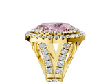 Yellow gold Double Halo Fancy Pink Oval  Cut Diamond Split Shank Ring with Four Prong Setting_25