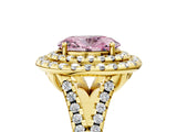 Yellow gold Double Halo Fancy Pink Oval  Cut Pave Split Shank Prong Set Ring_20