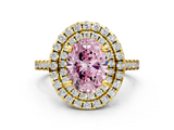 Yellow gold Double Halo Fancy Pink Oval  Diamond Pave Band with Four-Prong Setting_43