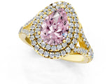 Yellow gold Double Halo Fancy Pink Pear -Shaped Split Shank Diamond Ring with Prong Setting_16