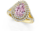 Yellow gold Double Halo Fancy Pink Pear Cut Diamond Split Shank Engagement Ring with Four-Prong Setting_4